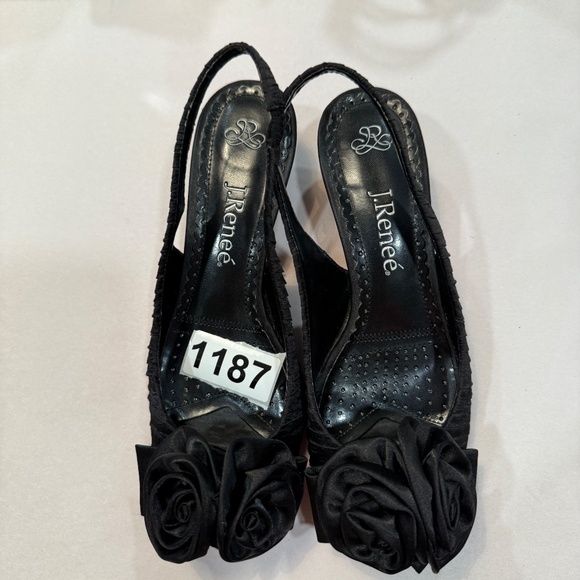 J.Renee Black Slingback Satin Slip On Kitten Heel Dress Shoe Size 7 - Picture 14 of 14